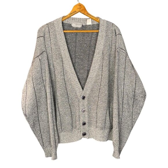 Vintage 80s North Country Eaton Gray Cardigan Slouchy Soft Knit Sweater - Picture 1 of 5